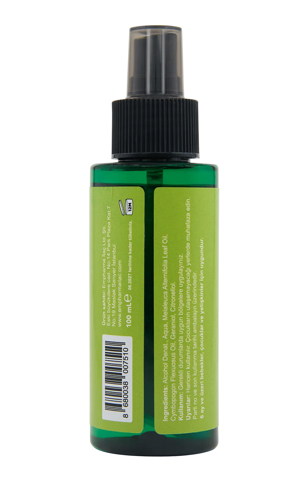 Kuvak skin care spray, back label